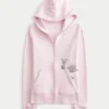 Kapuzenjacke mit Reißverschluss und Rosengrafik Kapuzenjacke mit Reißverschluss und Rosengrafik