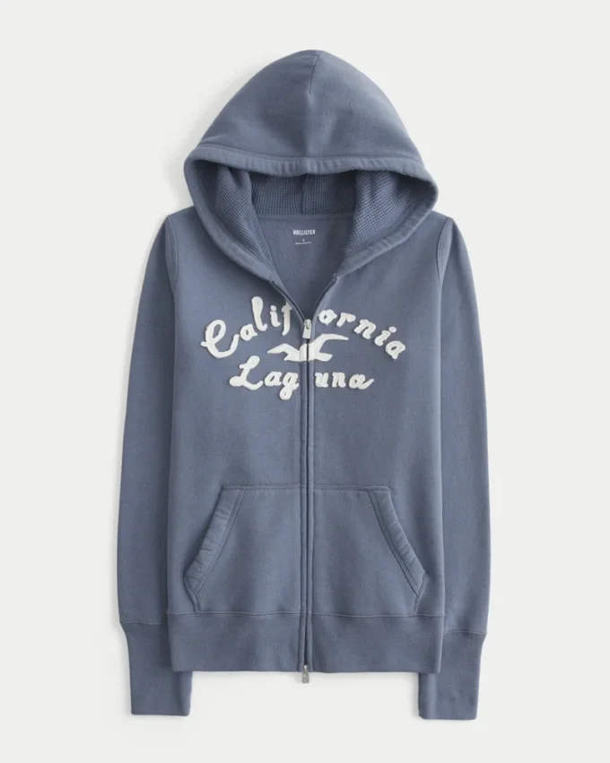 Kapuzenjacke mit Waffelfutter und Reißverschluss Logo-Grafik-Kapuzenjacke