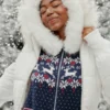 Kapuzenpullover mit Kunstfellbesatz und Fair-Isle-Muster
