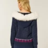 Kapuzenpullover mit Kunstfellbesatz und Fair-Isle-Muster