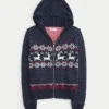 Kapuzenpullover mit Kunstfellbesatz und Fair-Isle-Muster