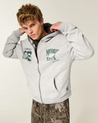 Kastenförmiger Hoodie mit Reißverschluss und Grafik der Michigan State University Spartans