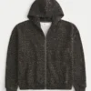 Kastenförmiger Hoodie mit Reißverschluss und Leopardenmuster