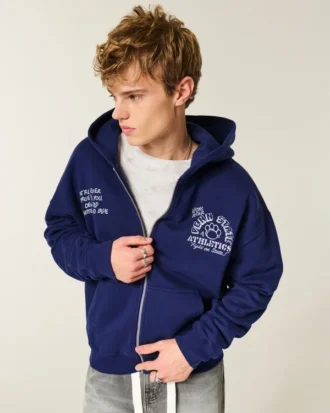 Kastenförmiger Zip-Up-Hoodie mit Penn State University Nittany Lions-Grafik