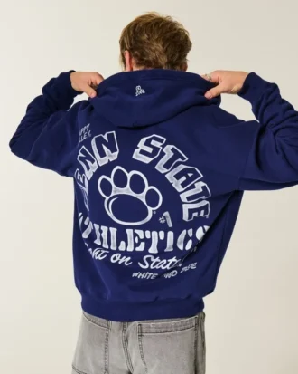 Kastenförmiger Zip-Up-Hoodie mit Penn State University Nittany Lions-Grafik