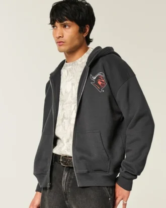 Kastenförmiger Zip-Up-Hoodie mit Rutgers University-Grafik