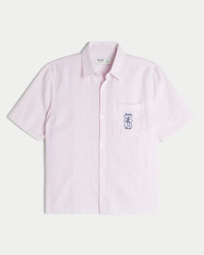 Kastenförmiges Kurzarm-Shirt aus Leinenmischung mit Key West-Grafik