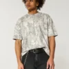 Kastenförmiges, schweres Crop-T-Shirt mit Camouflage-Print