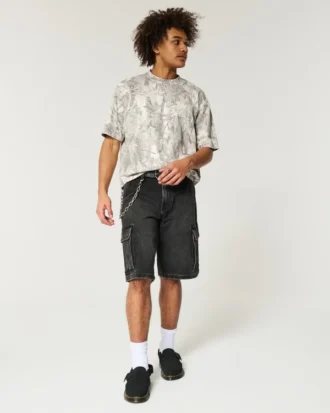 Kastenförmiges, schweres Crop-T-Shirt mit Camouflage-Print