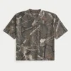 Kastenförmiges, schweres Crop-T-Shirt mit Camouflage-Print