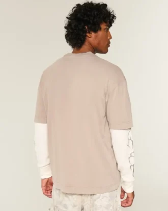 Kastenförmiges, schweres, gewaschenes Baumwoll-T-Shirt mit Rundhalsausschnitt