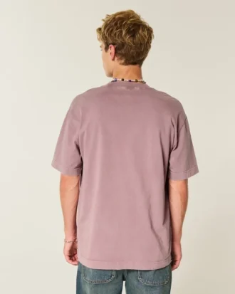 Kastenförmiges, schweres, gewaschenes Baumwoll-T-Shirt mit Rundhalsausschnitt