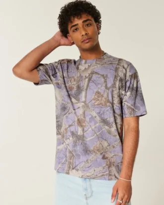 Kastig geschnittenes, schweres Camouflage-T-Shirt