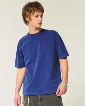 Kastig geschnittenes, schweres, gewaschenes T-Shirt mit Rundhalsausschnitt