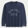 Kastig geschnittenes, schweres Langarm-T-Shirt mit New York State-Grafik