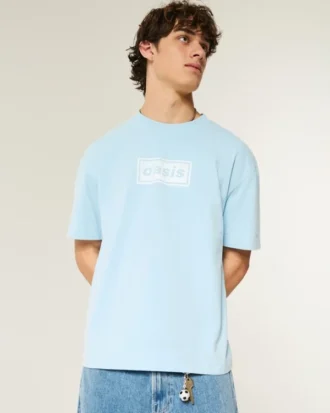 Kastig geschnittenes, schweres Oasis-Grafik-T-Shirt