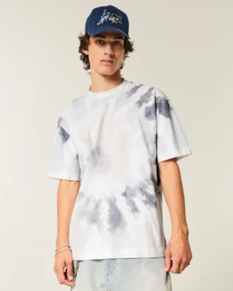 Kastig geschnittenes, schweres Tie-Dye-Baumwoll-T-Shirt mit Rundhalsausschnitt
