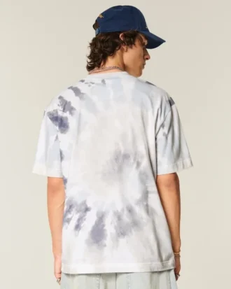 Kastig geschnittenes, schweres Tie-Dye-Baumwoll-T-Shirt mit Rundhalsausschnitt
