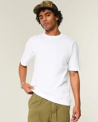 Kastiges Crew-T-Shirt aus schwerer Baumwolle
