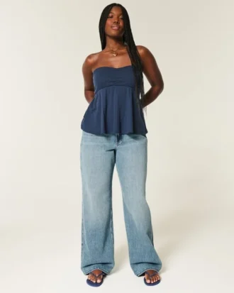 Kurvige Baggy-Jeans mit hoher Leibhöhe