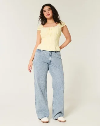 Kurvige High-Rise-Baggy-Jeans in mittlerer Waschung