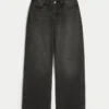Kurvige, hoch geschnittene, gewaschene schwarze Baggy-Jeans