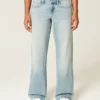 Kurvige, tief sitzende Baggy-Jeans in heller Waschung