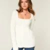 Langärmeliger Babydoll-Pullover mit quadratischem Ausschnitt