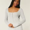 Langärmeliger Babydoll-Pullover mit quadratischem Ausschnitt
