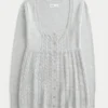 Langärmeliger Babydoll-Pullover mit quadratischem Ausschnitt