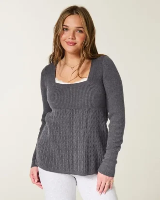 Langärmeliges Babydoll mit quadratischem Ausschnitt