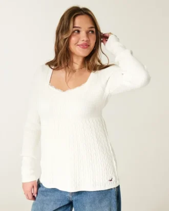 Langärmeliges Babydoll mit quadratischem Ausschnitt