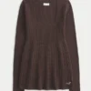 Langärmeliges Babydoll mit quadratischem Ausschnitt