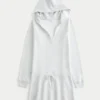 Langärmeliges Fleecekleid mit Kapuze