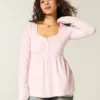 Langärmeliges Henley-Babydoll-Oberteil