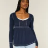 Langärmeliges Henley-Babydoll-Oberteil