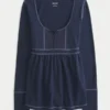 Langärmeliges Henley-Babydoll-Oberteil