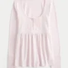 Langärmeliges Henley-Babydoll-Oberteil