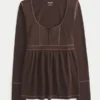 Langärmeliges Henley-Babydoll-Oberteil