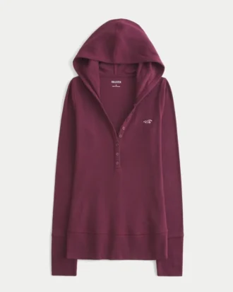 Langärmeliges Henley-Shirt mit Kapuze