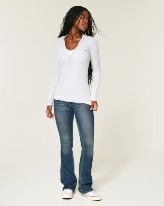 Langärmeliges Henley-Shirt mit Kapuze