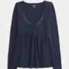 Langärmliges Babydoll-Oberteil mit gerafftem Brustbereich