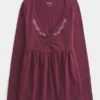 Langärmliges Babydoll-Oberteil mit gerafftem Brustbereich