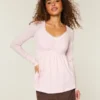 Langärmliges Babydoll-Oberteil mit Grafikprint und gerafftem Brustbereich