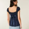 Leichtes Babydoll-Oberteil aus Satin mit Bindeband