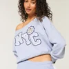 Leichtes Off-Shoulder-Sweatshirt mit NYC-Grafik