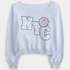 Leichtes Off-Shoulder-Sweatshirt mit NYC-Grafik