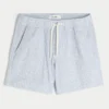 Linen-Blend-Seersucker-Shorts in mittlerer Länge