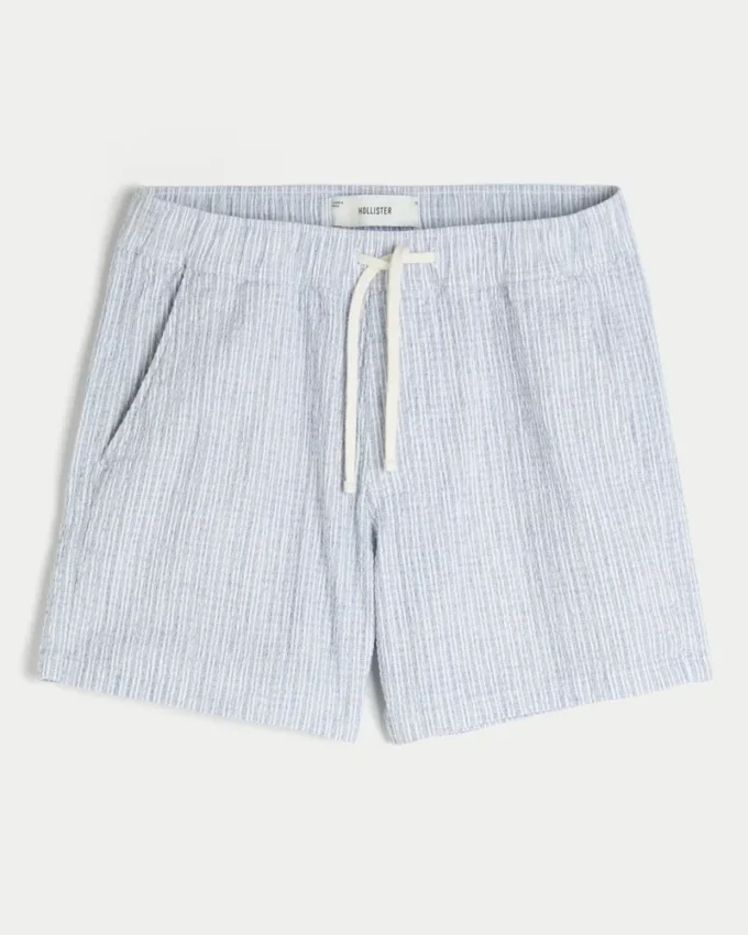 Linen-Blend-Seersucker-Shorts in mittlerer Länge