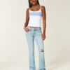 Low-Rise-Jeans mit Rissen, heller Waschung und Stickerei, Bootcut